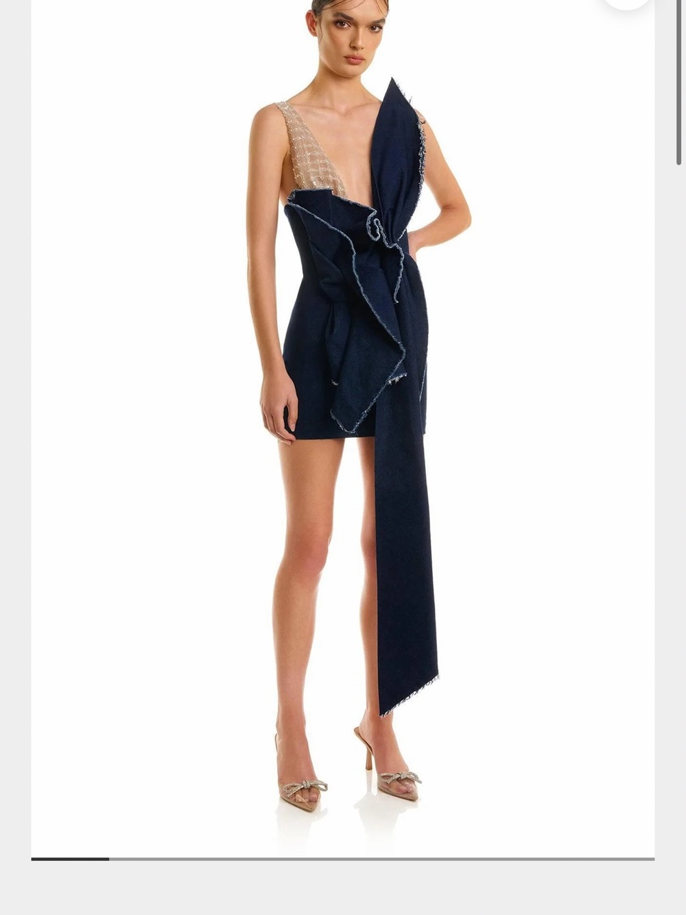 Asymmetric Navy One-Shoulder Mini Dalton Dress with Draped Ruffle